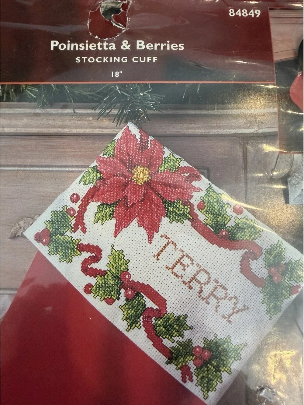 Vtg Bucilla Counted Cross Stitch Christmas Velvet Stocking Kit New Sealed